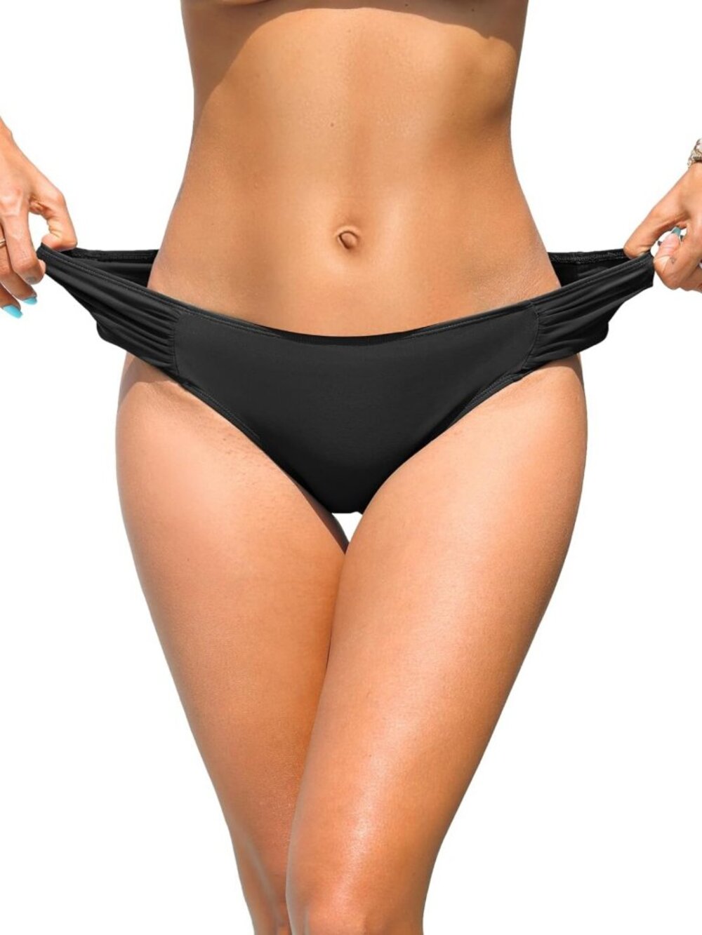 Women’s Low Rise Ruched Bikini Bottoms - Full Coverage Swimwear for Beach Fun